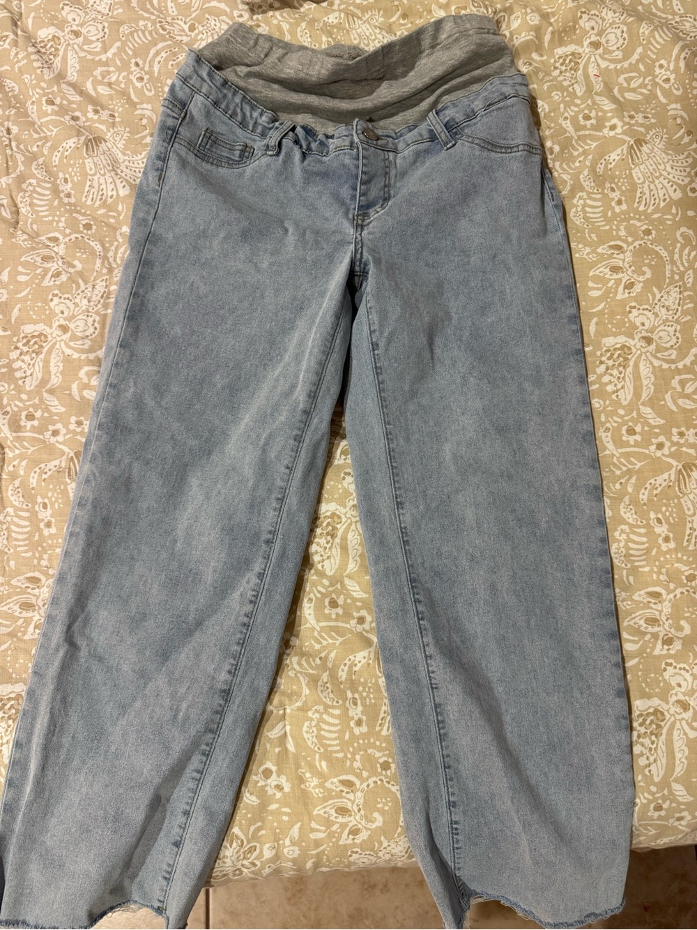 SHEIN Light Blue Wide Leg Maternity Jeans with Gray Waistband